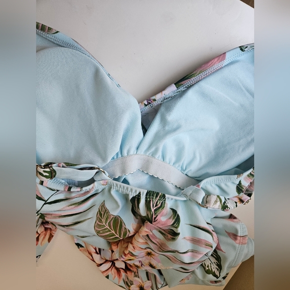 Kona Sol- Women's Blue Tropical Wrap-Front Full Coverage One Piece  Sz S - Picture 12 of 12